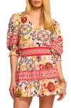 Ramy Brook Barbara Cotton Short Sleeve Smocked Mini Dress In Multi