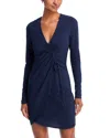 Ramy Brook Barry Long Sleeve Ruched Minidress In Blue
