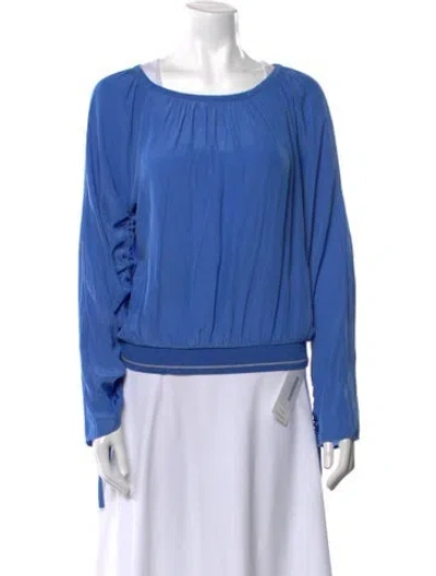 Pre-owned Ramy Brook Bateau Neckline Long Sleeve Blouse In Blue