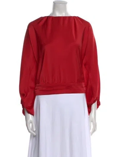 Pre-owned Ramy Brook Bateau Neckline Long Sleeve Blouse In Red