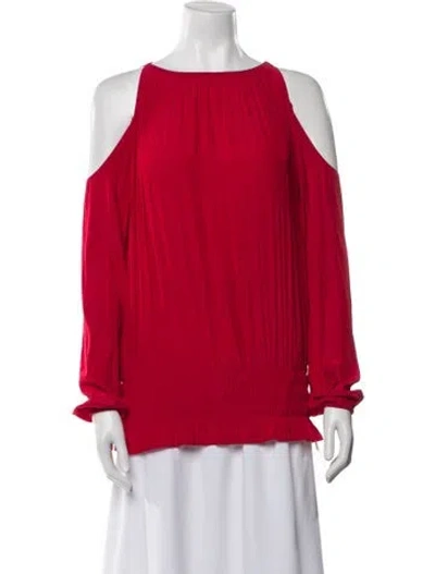 Pre-owned Ramy Brook Bateau Neckline Long Sleeve Blouse In Red