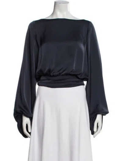 Pre-owned Ramy Brook Bateau Neckline Long Sleeve Blouse W/ Tags In Blue