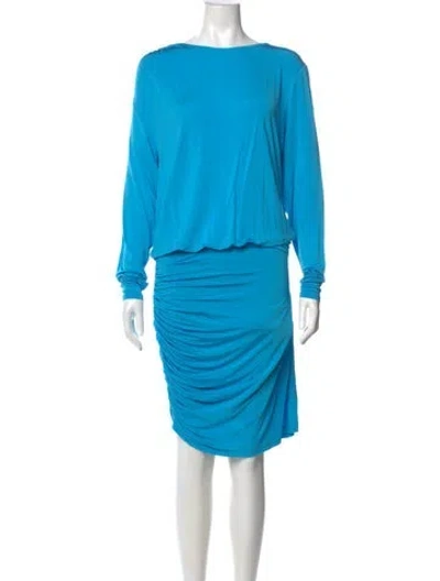 Pre-owned Ramy Brook Bateau Neckline Midi Length Dress W/ Tags In Blue