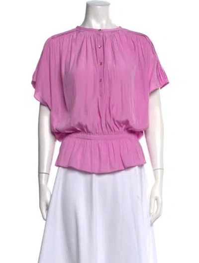 Pre-owned Ramy Brook Bateau Neckline Short Sleeve Blouse In Purple