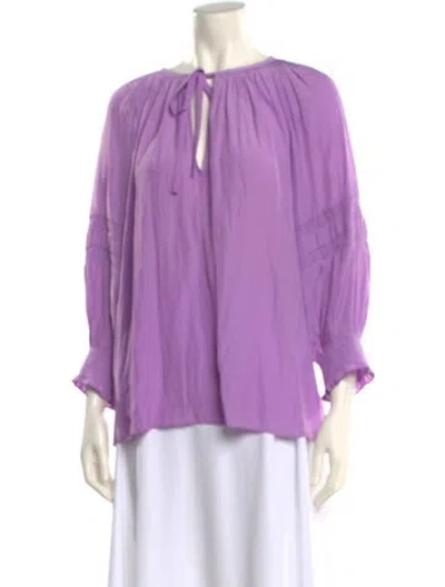 Pre-owned Ramy Brook Bateau Neckline Three-quarter Sleeve Blouse In Purple