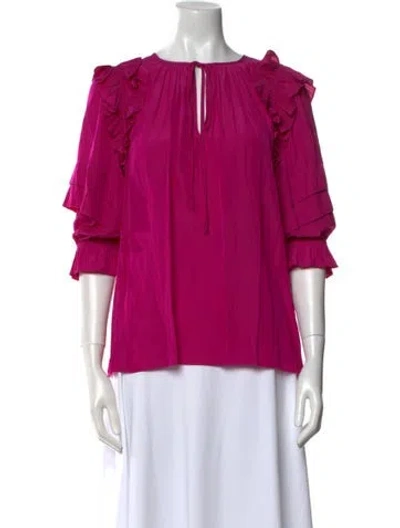 Pre-owned Ramy Brook Bateau Neckline Three-quarter Sleeve Blouse W/ Tags In Pink