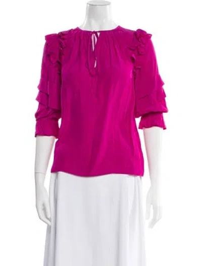 Pre-owned Ramy Brook Bateau Neckline Three-quarter Sleeve Blouse W/ Tags In Pink
