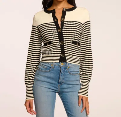 Ramy Brook Bea Long Sleeve Cardigan Sweater In Black/ivory Textured Stripe