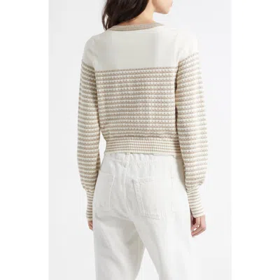 Ramy Brook Bea Metallic Stripe Cotton Blend Cardigan In Sandstone Ivy Textured Stripe