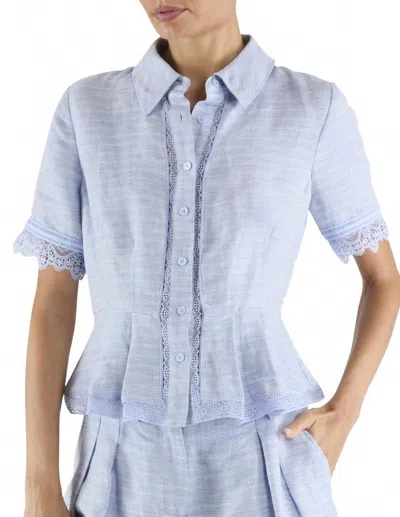 Ramy Brook Becky Peplum Top In Bazaar Blue Linen