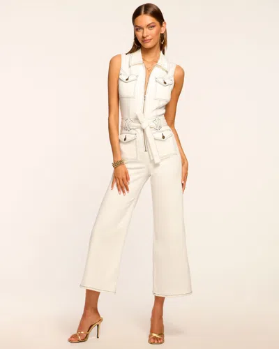 Ramy Brook Bell Contrast Stitch Denim Jumpsuit In White Stitched