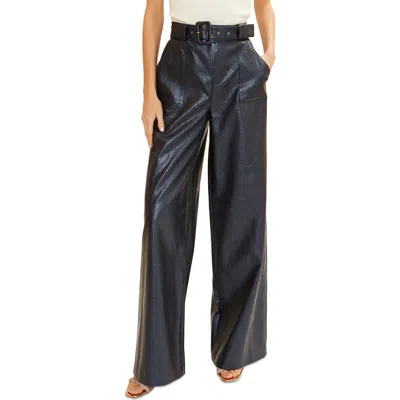 Ramy Brook Bella Faux Leather Wide Leg Pants In Navy Faux Leather