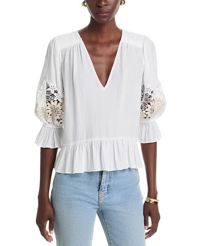 Ramy Brook Berry Lace Inset Puff Sleeve Peplum Top In Multi