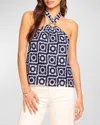 Ramy Brook Bessie Crochet Halter Top In Spring Navy Crochet