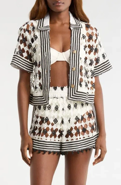 Ramy Brook Betty Crop Open Stitch Cover-up Shirt In Multi