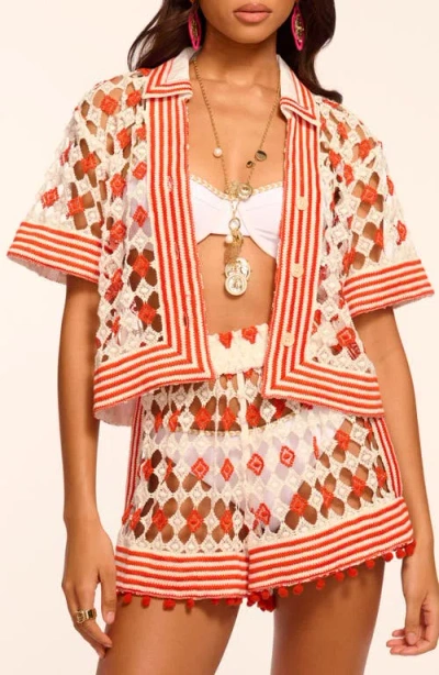 Ramy Brook Betty Crop Open Stitch Cover-up Shirt In Multi