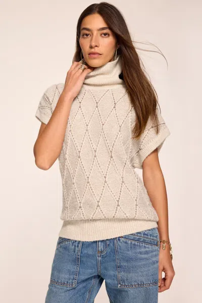 Ramy Brook Blair Argyle Funnel Neck Sweater In Ivory Argyle