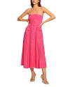 Ramy Brook Blair Strapless Smocked Midi Dress In Pink Punch