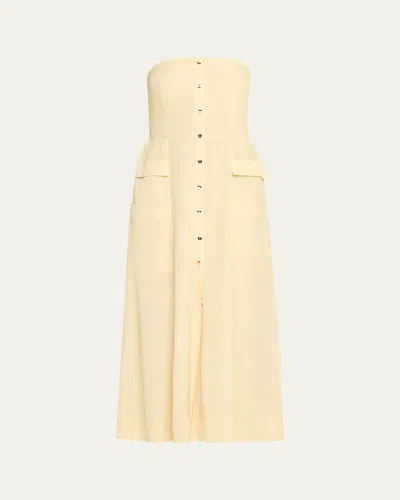 Ramy Brook Blair Strapless Smocked Midi Dress In Yellow