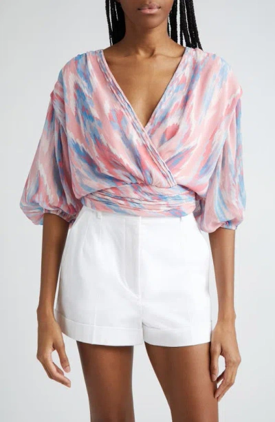 Ramy Brook Blaire Print Wrap Top In Vintage Pink Tulip Combo