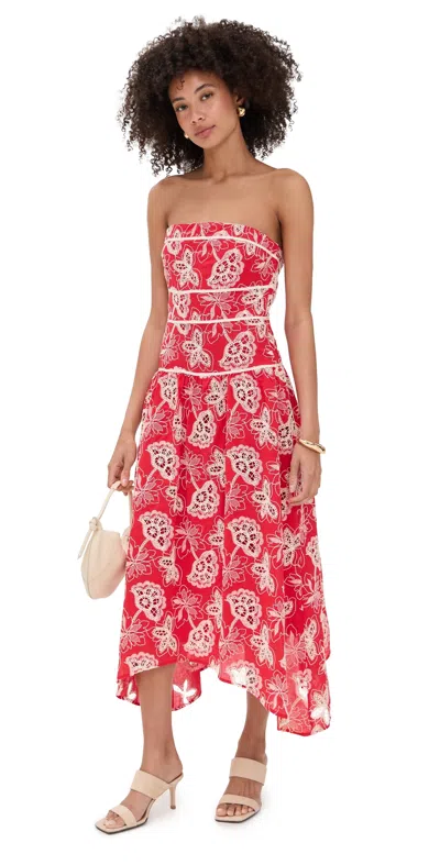 Ramy Brook Blanca Embroidered Strapless Cotton Dress In Red