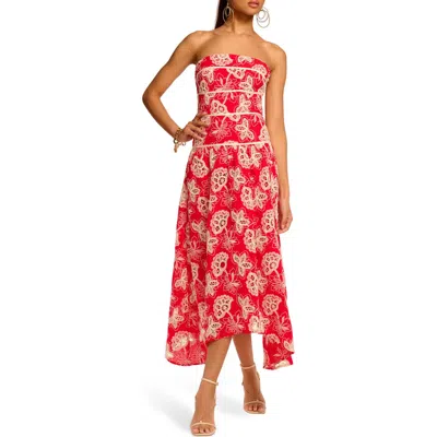 Ramy Brook Blanca Embroidered Strapless Cotton Dress In Red