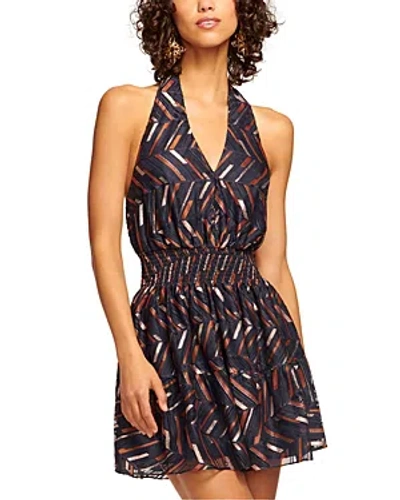 Ramy Brook Blanch Halter Mini Dress In Spring Navy Lurex Chevron
