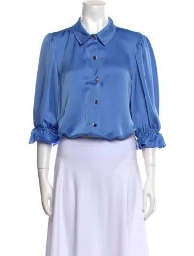 Pre-owned Ramy Brook Bodysuit Three-quarter Sleeve Crop Top W/ Tags In Blue