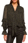 Ramy Brook Bonnie Metallic Stripe Leaf Print Top In Brown