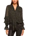 Ramy Brook Bonnie Metallic Stripe Leaf Print Top In Brown
