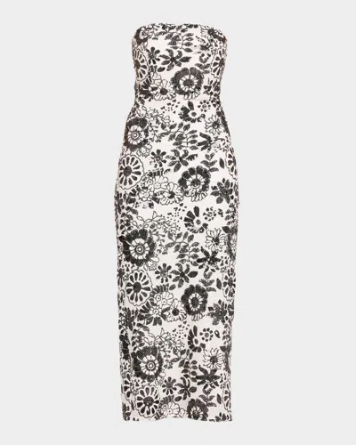 Ramy Brook Bonnie Strapless Floral Sequin Column Midi Dress In Coral Sequin