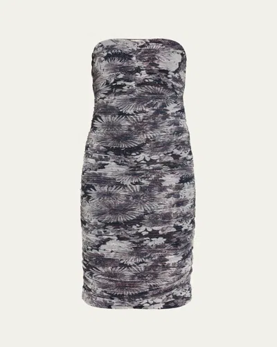 Ramy Brook Bonnie Ruched Strapless Dress In Grey Floral
