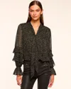 Ramy Brook Bonnie Metallic Stripe Leaf Print Top In Brown