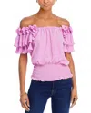 Ramy Brook Braelynn Ruffle Off Shoulder Top In Pink Orchid In Brown