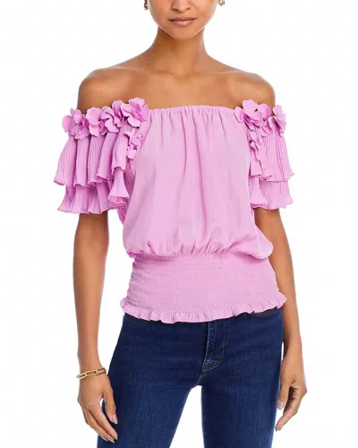 Ramy Brook Braelynn Ruffle Off Shoulder Top In Pink Orchid In Brown