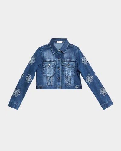 Ramy Brook Bravia Embellished Cutout Denim Jacket In Medium Wash With Floral Stud