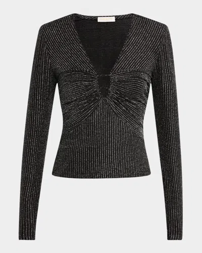 Ramy Brook Brenda Metallic Striped Long-sleeve Top In Black/silver