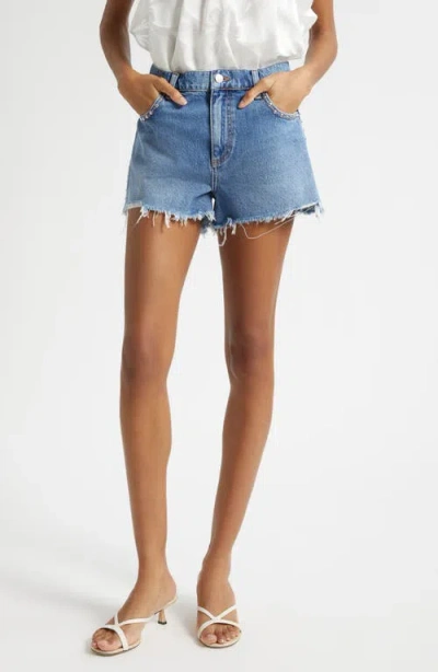 Ramy Brook Bria Studded Denim Cutoff Shorts In Blue