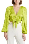 Ramy Brook Briana Plunge Neck Tie Front Top In Lime Daisy Burnout In Multi