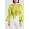 Ramy Brook Briana Plunge Neck Tie Front Top In Lime Daisy Burnout