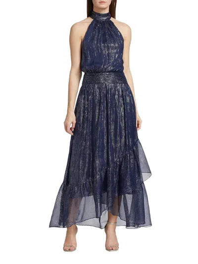 Ramy Brook Bridgid Metallic Gown In Spring Navy Silk In Blue