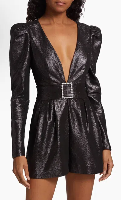 Ramy Brook Brooke Metallic Belted Romper In Black