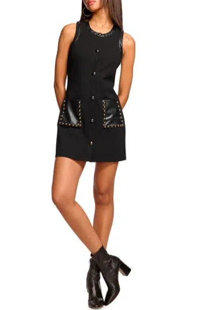 Ramy Brook Bryanna Stud Sleeveless Faux Leather Trim Minidress In Black