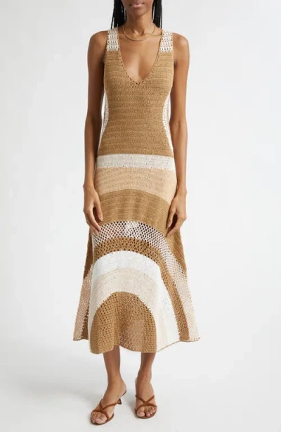 Ramy Brook Cadence Colorblock Crochet Midi Dress In Brown