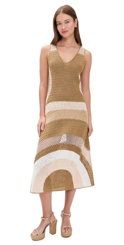 Ramy Brook Cadence Crochet Dress Sandstone Multi Colorblock In Brown