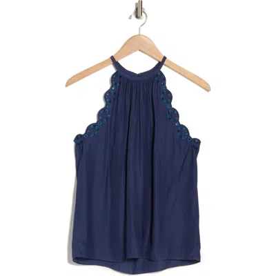 Ramy Brook Calla Eyelet Tank In Spring Navy Embellished