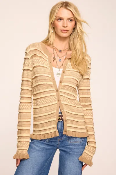 Ramy Brook Callie Ribbed Knit Cardigan In Camel/ivory