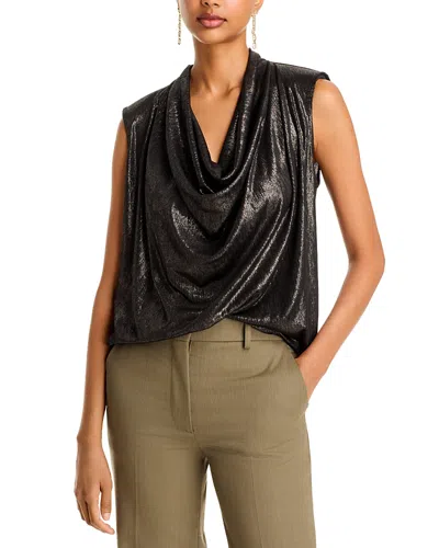 Ramy Brook Camila Draped Metallic Top In Black