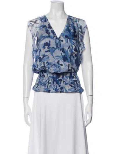 Pre-owned Ramy Brook Camouflage Print V-neck Blouse In Blue