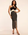 Ramy Brook Campbell Fringe Knit Halter Dress In Black Stripe